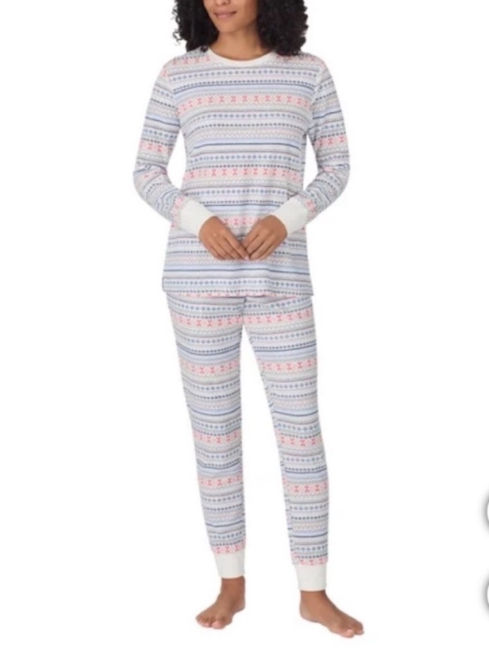 Midnight by Carole Hochman Blue, White Pink Print Pajama Set Medium and Large